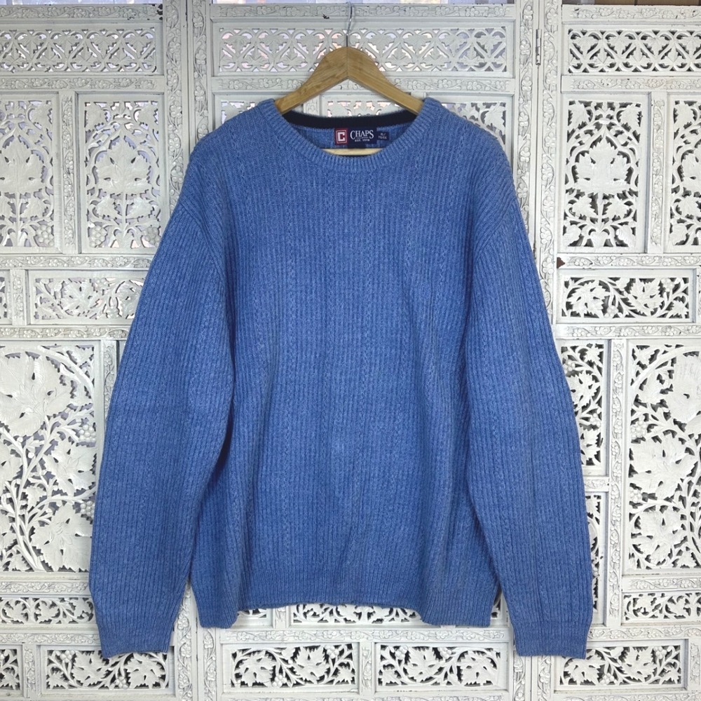 Chaps Blue Chunky Knit Crewneck Long‎ Sleeve Grandpa Sweater Sz Mens XL